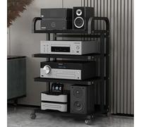 Stéréo STD Moderne avec Roues Audio-vidéo Média STD Design AV Média STD Tour De Rack Audio pour Tourne-Disque Armoire Stéréo en Bois Tour De Rack Audio P, Deep Black, 50x40x85.5cm