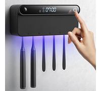 Stérilisateur pour brosse à dents - Désinfectant mural portable rechargeable par USB avec affichage de l'heure pour une utilisation en famille en voyage