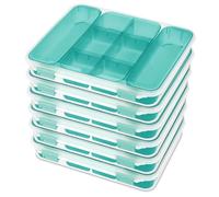 Sterilite 14028606 Lot de 6 boîtes séparées transparentes et loquets bleus pour aquarium avec plateaux de teinture d'eau douce