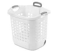 Sterilite Bushel Lot de 4 paniers à linge ultra à roulettes, poignée et roulettes pour rouler facilement les vêtements vers et depuis la buanderie, plastique, blanc
