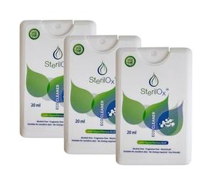 Sterilox 3×20 ml - Spray hygiénique à base d'acide hypochloreux (HOCl), sans alcool, pour nettoyage des mains et accessoires, pack mini pour la maison et les voyages