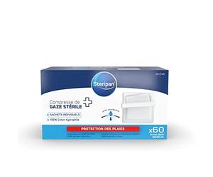 Steripan - Compresse de Gaze Stérile - Sachets Individuels - 100% Coton Hydrophile - Ultra Absorbante - x60 Compresses - Format Déplié 20x20cm