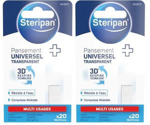 Steripan - Pansement Universel Transparent - Résiste à l'Eau - Compresse Alvéolée - Multi Usages - Lot de 2 x20