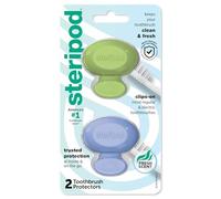 Steripod Lot de 2 protecteurs de brosse à dents à clipser, vert et bleu