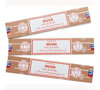 Sterling Effectz Lot de 3 paquets de bâtons d'encens Musk Satya Nag Champa 15 g avec badge souvenir