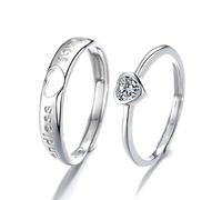 Sterling Metal Open Dinger Ring S925 Sterling Metal Love Couple en forme de coeur Anneau de paire mâle et féminine Holdages Holdages personnalisés, cadeaux d'ouverture pour anneau d'amant,