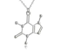 Sterling Silver Caffeine Molecule Pendant Necklace, 18" Chain, Coffee Tea Science