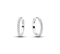 Sterling Silver Hoop Earrings with Clear Cubic Zirconia, 16 mm