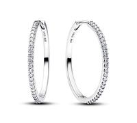 Sterling Silver Hoop Earrings with Clear Cubic Zirconia, 28 mm