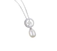 Sterling Silver Necklaces for Women 12 with 7X9Mm Pearl White Cubic Zirconia Necklace