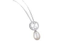 Sterling Silver Necklaces for Women 12 with 7X9Mm Pearl White Cubic Zirconia Necklace