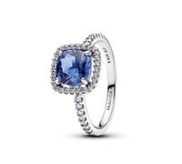 Sterling Silver Ring with Cornflower Blue Crystal and Clear Cubic Zirconia