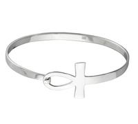 Sterling Silver Sideways Egyptian Ankh Key of Life Bangle Bracelet