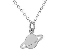 Sterling Silver Tiny Planet Saturn Charm Pendant Necklace, 18 Inch, Space Sci Fi