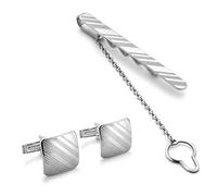 STERLL Ensemble De Boutons De Manchette Et Pince À Cravate Pour Homme En Argent 925
