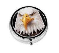 Stern Mini boîte à pilules ronde en forme d'aigle chauve, peut être mise dans un portefeuille, une poche, légère et pratique, 3 compartiments, pilulier portable,