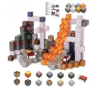 Sternstunde Lot de 128 blocs de construction magnétiques, monde de construction magnétique, mine monde magnétique, grotte minière, kit de construction et d'apprentissage interactifs pour les enfants à