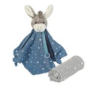 Sterntaler 3252000 Kit Traumli, Âne Emmi, Doudou avec Attache Tétine et Tissu à Câliner, Bleu Clair/Gris