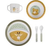Sterntaler Set de vaisselle girafe et lion - Assiette, bol, couverts et gobelets antidérapants - En matériau robuste de qualité alimentaire - Pour bébés et tout-petits - Coffret cadeau, vert pâle