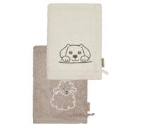 Sterntaler Lot de 2 gants de toilette pour bébé - En coton absorbant et doux - Pour le bain et la douche - Gants de toilette pour bébé et enfant avec broderie, sable