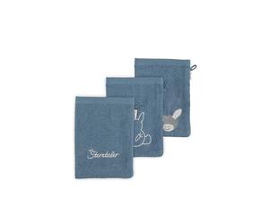 Sterntaler Lot de 3 gants de toilette Emmi pour bébé garçon - Lavables - Bio - Gris et bleu