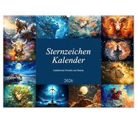 Sternzeichen-Kalender - Galaktische Porträts mit Datum (Wandkalender 2026 DIN A2 quer), CALVENDO Monatskalender: Kosmische Kunst - Luftige Meisterwerke der Sternenzeichen