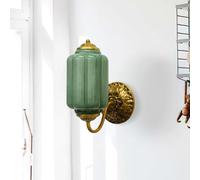 Stesulfr Applique murale vintage en verre vert Mike abat-jour en verre applique murale d'intérieur en laiton antique pour miroir cuisine salon galerie lampe de salle de bain vintage en verre laiteux