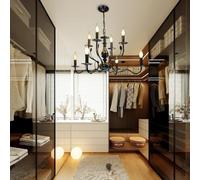 Stesulfr Lustre à bougie de ferme à 12 lumières pour salon luminaire suspendu victorien antique plafonnier industriel en métal pour salle à manger chambre à coucher porche douille E14 noire mate(10 li