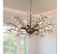 Stesulfr Lustre en cristal à branches style vintage luminaire suspendu de ferme lustre en branches d'arbre pour salle à manger avec 8 lumières pour salon cuisine îlot chambre à coucher couloir lampe s