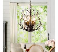 Stesulfr Lustre en cristal à branches style vintage luminaire suspendu de ferme lustre en branches d'arbre pour salle à manger avec 8 lumières pour salon cuisine îlot chambre à coucher couloir lampe s