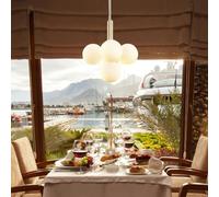 Stesulfr Lustre Globe Éclairage décoratif de salon réglable Suspension milieu du siècle avec abat-jour en verre blanc laiteux Lampe suspendue Spoutnik dorée moderne pour cuisine Chambre Entrée au-dess