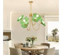 Stesulfr Lustre nordique moderne à 6 lumières pour îlot de cuisine lampe suspendue en verre à feuilles de lotus luminaire suspendu floral classique français pour salon salle à manger chambre à coucher