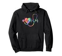 Stéthoscope à Battement de cœur Aquarelle Arc-en-Ciel Sweat à Capuche