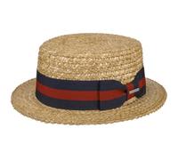 Stetson Chapeau en Paille de Ble Boater Femme/Homme - D'Ete Soleil avec Ruban Gros Grain Ete Printemps-ete - S (54-55 cm) Nature