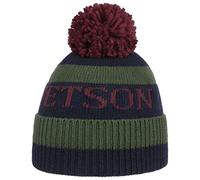 STETSON Bonnet à Pompon Classic Femme/Homme - Made in Italy en Tricot Beanie pour l'hiver avec Revers, Revers Hiver Automne-Hiver - Taille Unique Vert-Bleu