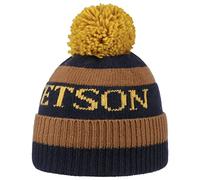 STETSON Bonnet à Pompon Classic Femme/Homme - Made in Italy en Tricot Beanie pour l'hiver avec Revers, Revers Hiver Automne-Hiver - Taille Unique Marron-Bleu