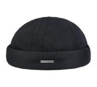 Stetson Bonnet Docker en Tricot Homme - pour l'hiver Beanie Coton avec Revers, Bonnets Docker, Doublure, Fermeture Fermeture Scratch Hiver Automne-Hiver - S (54-55 cm) Noir
