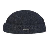Stetson Bonnet Docker Lavoy Herringbone Wool Homme - Made in The EU Casquette Style pour l'hiver avec Revers, Bonnets Docker, Doublure Hiver Automne-Hiver - M (56-57 cm) Bleu foncé
