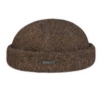 STETSON Bonnet Docker Lavoy Herringbone Wool Homme - Made in The EU Casquette Style pour l'hiver avec Revers, Bonnets Docker, Doublure Automne-Hiver - S (54-55 cm) Marron
