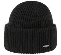 Stetson Bonnet en Laine Classic Uni Femme/Homme - Made in Italy Tricot Beanie pour l'hiver avec Revers Hiver Automne-Hiver - Taille Unique Noir