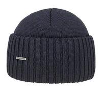 STETSON Bonnet Northport Femme/Homme - Made in Italy pour l'hiver en Laine Tricot avec Revers Automne-Hiver - Taille Unique Bleu Fonce