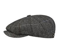 Stetson Casquette Hatteras Gallanger Wool Femme/Homme - Made in The EU Laine Type Gavroche avec visière, Doublure Hiver Automne-Hiver - L (58-59 cm) Gris-Noir