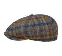Stetson Casquette Hatteras Shetland Plaid Homme - Type Gavroche avec Visiere, Doublure Hiver Automne-Hiver - L (58-59 cm) Bleu-Jaune