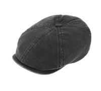 STETSON Casquette Hatteras Old Cotton Femme/Homme - Bonnet Oilskin volumineuse Newsboy avec visière, visière Printemps-été Printemps Été Automne Hiver - XL (60-61 cm) Noir