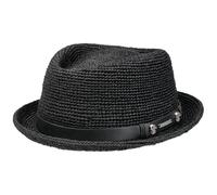 Stetson Chapeau de Raphia Diamond Crochet Femme/Homme - Soleil D'Ete Plage avec Bandeau en Cuir Printemps-ete Printemps Ete - L (58-59 cm) Noir