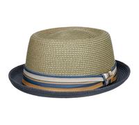 STETSON Chapeau en Paille Licano Toyo Pork Pie Femme/Homme - de Plage Soleil avec Doublure, Ruban Gros Grain Printemps-été - L (58-59 cm) Gris