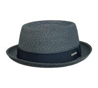 Stetson Chapeau en Paille Ruviano Pork Pie Femme/Homme - d'été avec Ruban Gros Grain Printemps-été Été - M (56-57 cm) Bleu foncé