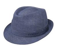 Stetson Chapeau Geneva Trilby en Lin Femme/Homme - Made in Italy Tissu d'été de Soleil avec Doublure Été Printemps-été - 55 cm Bleu