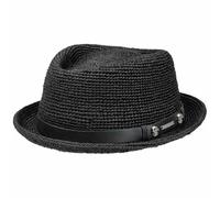 Stetson Chapeau de Raphia Diamond Crochet Femme/Homme - Soleil D'Ete Plage avec Bandeau en Cuir Printemps-ete Printemps Ete - L (58-59 cm) Noir