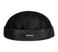 Stetson Bonnet Docker en cuir Pigskin – Fabriqué en UE, doublure polaire, revers – L (58-59 cm) Noir